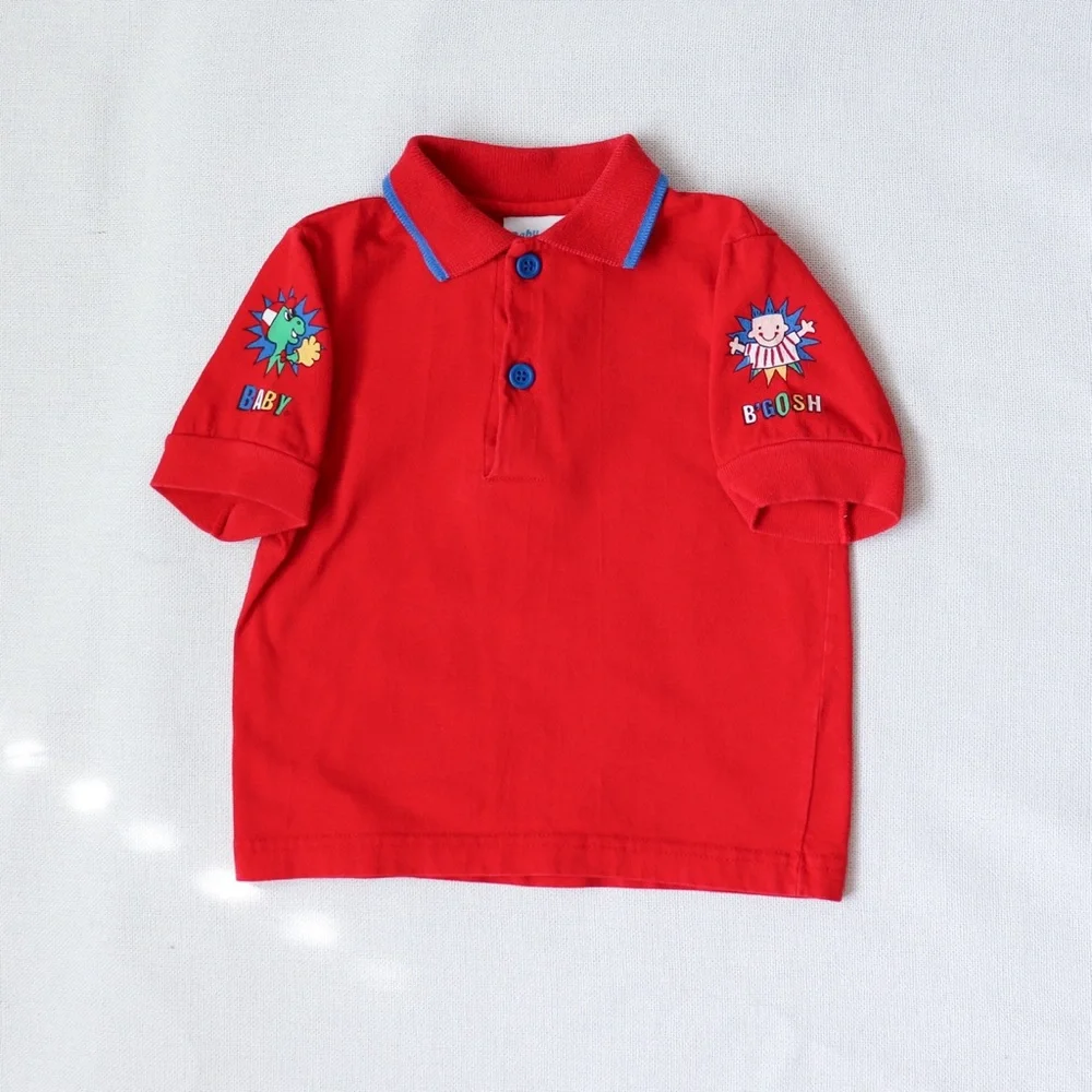 Vintage OshKosh B'Gosh Dinosaur Baseball Short Sleeve Red Polo Shirt 18M